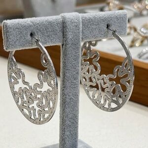 New Floral Filigree Cutout Hoop Earrings - Stainless Steel
